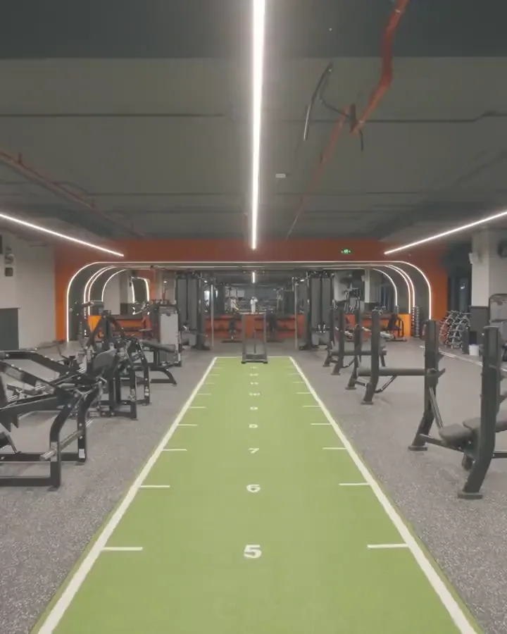 The gym floor and sled track